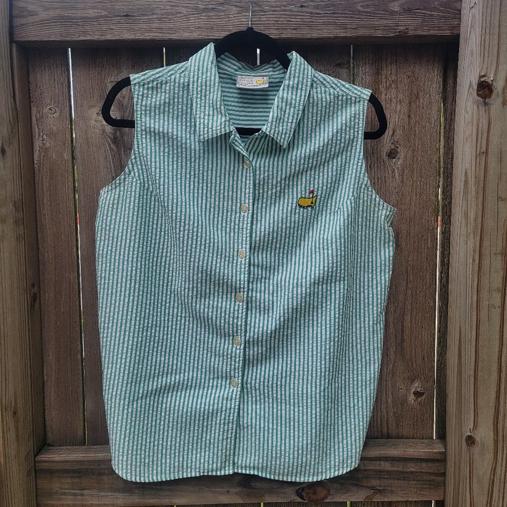 *RARE VTG* Augusta Ntl (The Masters) Sleeveless Seersucker SLAZENGER Shirt, L